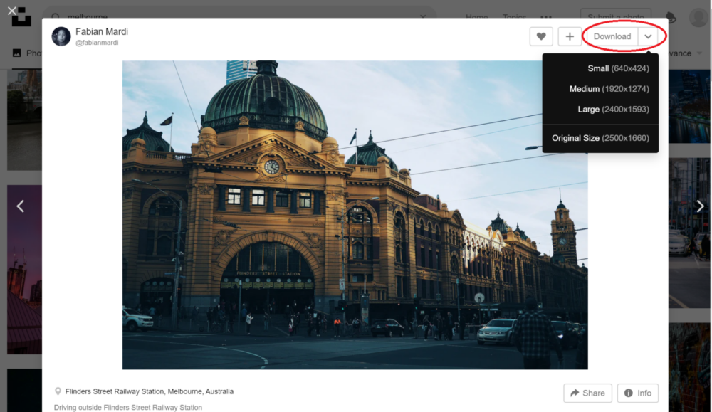 Unsplash | ダウンロード画面
